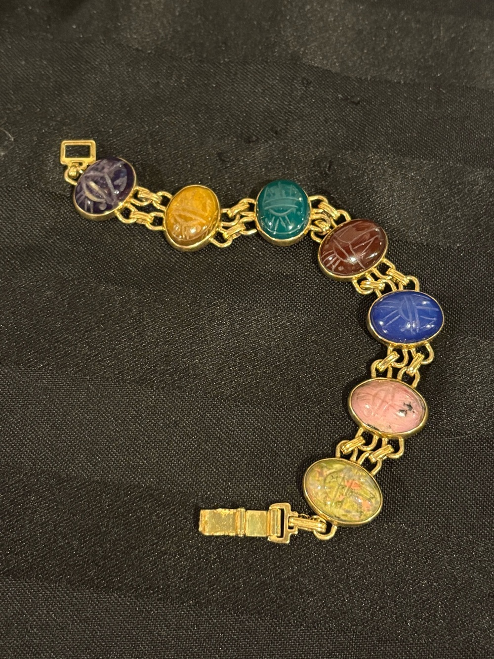 Multi-Color Scarab Link Bracelet in Gold Tone